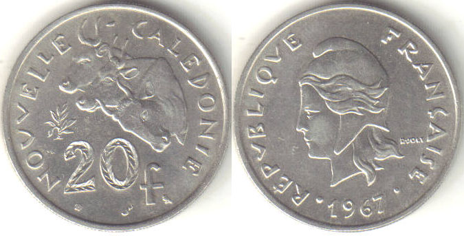 1967 New Caledonia 20 Francs A000659